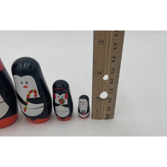 Penguin Nesting Dolls Set Of 5 Hand-Painted Wooden Matryoshka Gift - Picture 4 of 10